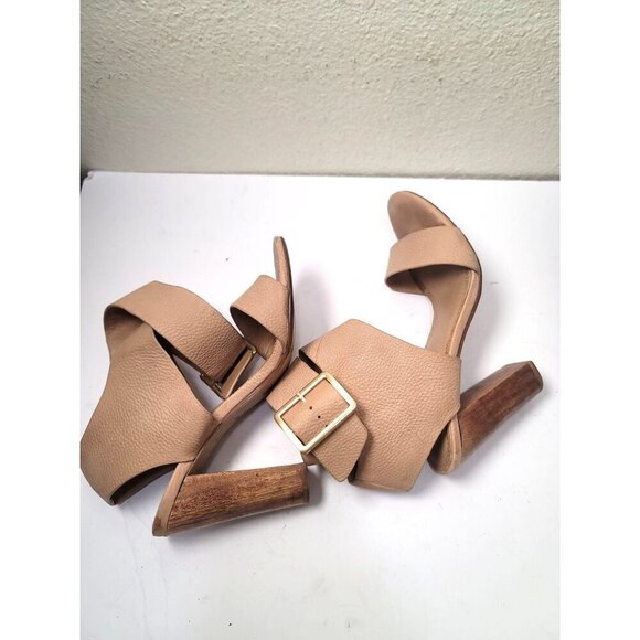 Splendid Women's Leather & Wood Sandal Heels Ankle Strap In Tan Size 7.5 M - Picture 5 of 12